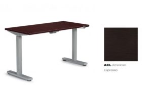 HEIGHT ADJUSTABLE TABLE 48"W X 30"D X 27.5"-45.25"H - COLOR AMERICAN EXPRESSO WITH A SILVER BASE