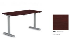 HEIGHT ADJUSTABLE TABLE 48"W X 30"D X 27.5"-45.25"H - COLOR AMERICAN MAHOGANY WITH A SILVER BASE