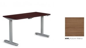 HEIGHT ADJUSTABLE TABLE 48"W X 30"D X 27.5"-45.25"H - COLOR AUTUMN WALNUT WITH A SILVER BASE